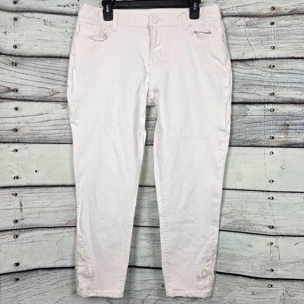 Maurices Womens White Skinny Jeans Lace Hem 13 14